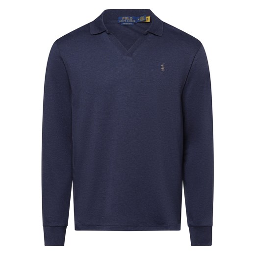 Polo Ralph Lauren Męska koszula z długim rękawem - Custom Slim Fit Mężczyźni Bawełna granatowy marmurkowy ze sklepu vangraaf w kategorii T-shirty męskie - zdjęcie 174132627
