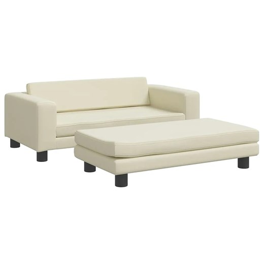 Kremowa sofa dla dziewczynki z podnóżkiem z ekoskóry - Lanco ze sklepu Edinos.pl w kategorii Fotele - zdjęcie 174135209