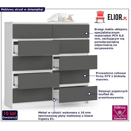 Komoda z szufladami biała + grafit - Zolari 3X Elior One Size Edinos.pl