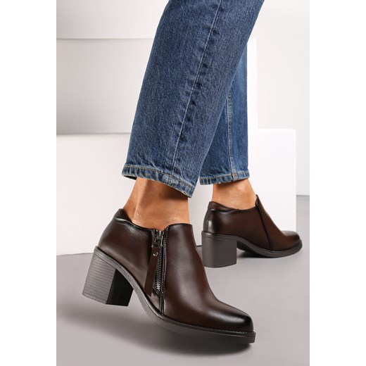 Ciemnobrązowe Półbuty na Obcasie z Krótkim Suwakiem Proctana ze sklepu renee.pl w kategorii Półbuty damskie - zdjęcie 174138027