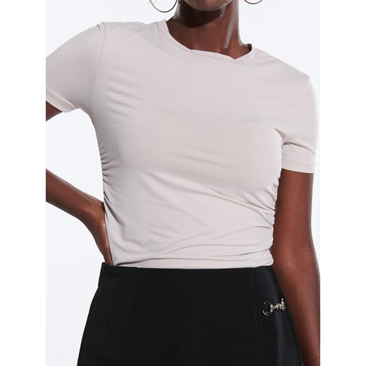 Bluzka damska beżowa Sinsay z okrągłym dekoltem z krótkimi rękawami casual 