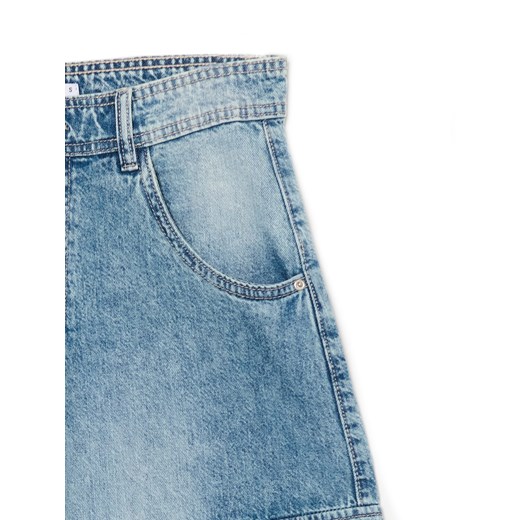 Cropp - Szerokie jeansy z efektem sprania - niebieski Cropp 36 Cropp