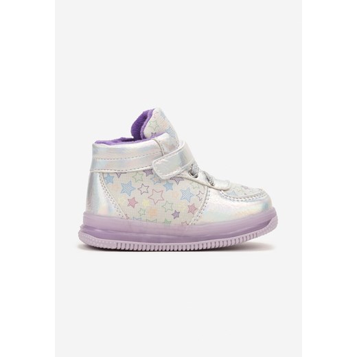 Fioletowe Płaskie Buty Sportowe Sneakersy ze Skórzaną Wkładką w Gwiazdki z Brokatem Jocelv ze sklepu born2be.pl w kategorii Buty zimowe dziecięce - zdjęcie 174145056
