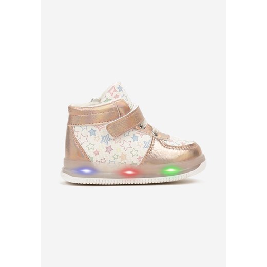 Złote Płaskie Buty Sportowe Sneakersy ze Skórzaną Wkładką w Gwiazdki z Brokatem Jocelv ze sklepu born2be.pl w kategorii Buty zimowe dziecięce - zdjęcie 174145059
