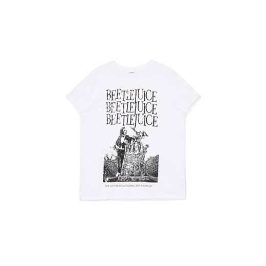 Cropp - Koszulka oversize z Beetlejuice - biały ze sklepu Cropp w kategorii Bluzki damskie - zdjęcie 174146636