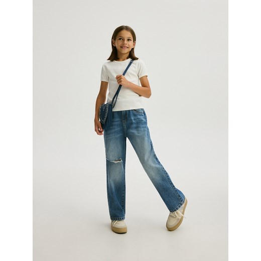 Reserved - Jeansy wide leg z rozdarciami - niebieski Reserved 140 (9 lat) Reserved