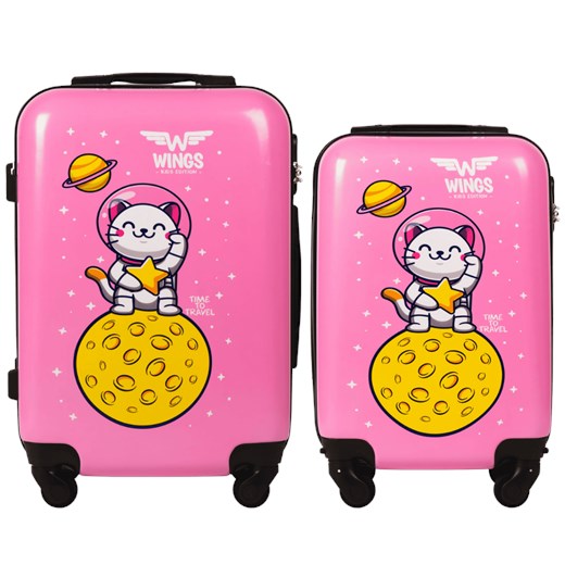 WINGS KIDS ZESTAW 2 WALIZEK KABINOWYCH PINK ASTRONAUT S+XS ze sklepu WINGS w kategorii Walizki - zdjęcie 174148206