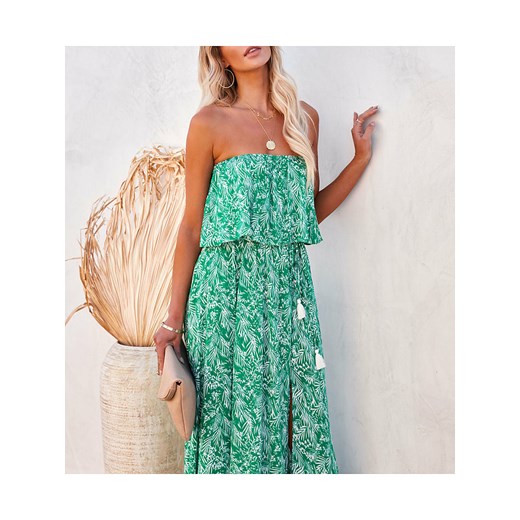 Sukienka zielona La Angels z dekoltem w serek maxi 