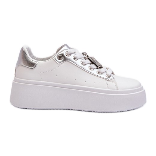 Sneakersy Damskie Z Ozdobą Białe Celedria ze sklepu ButyModne.pl w kategorii Buty sportowe damskie - zdjęcie 174149398