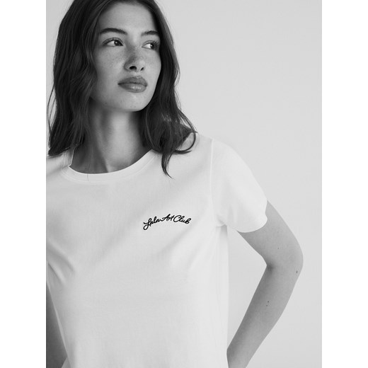 Reserved - T-shirt z haftem - biały Reserved M Reserved