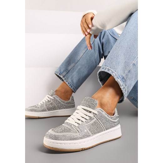 Szare Sneakersy na Płaskiej Podeszwie Wykończone Cyrkoniami Vlisina ze sklepu renee.pl w kategorii Buty sportowe damskie - zdjęcie 174151455