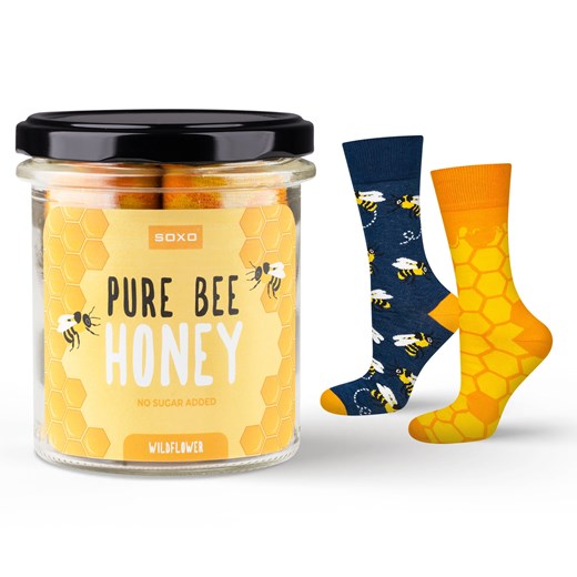 Skarpetki męskie kolorowe SOXO GOOD STUFF Pure bee Honey w słoiku śmieszne bawełniane ze sklepu Sklep SOXO w kategorii Skarpetki męskie - zdjęcie 174155086