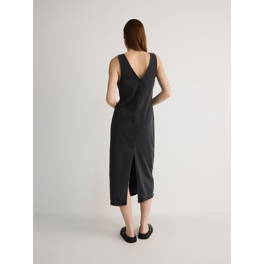 Reserved - Jeansowa sukienka midi z lyocellem - czarny Reserved L Reserved
