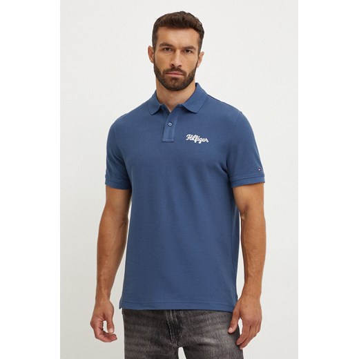 Tommy Hilfiger polo bawełniane kolor niebieski z aplikacją MW0MW35603 ze sklepu ANSWEAR.com w kategorii T-shirty męskie - zdjęcie 174166096