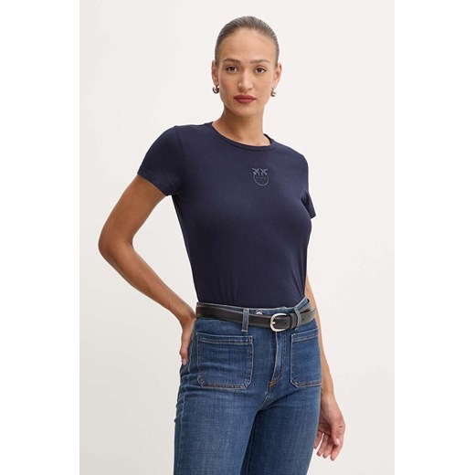 Pinko t-shirt bawełniany damski kolor granatowy 100355 A227 ze sklepu ANSWEAR.com w kategorii Bluzki damskie - zdjęcie 174166338