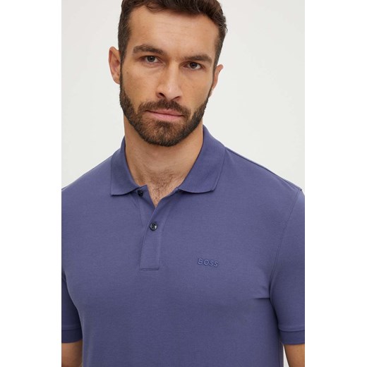 BOSS polo bawełniane kolor niebieski gładki 50468301 ze sklepu ANSWEAR.com w kategorii T-shirty męskie - zdjęcie 174166556