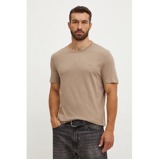 Boss Orange t-shirt bawełniany męski kolor beżowy gładki ze sklepu ANSWEAR.com w kategorii T-shirty męskie - zdjęcie 174166686