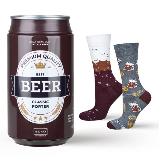 Skarpetki męskie kolorowe SOXO GOOD STUFF zabawne piwo classic porter w puszce na prezent ze sklepu Sklep SOXO w kategorii Skarpetki męskie - zdjęcie 174166996