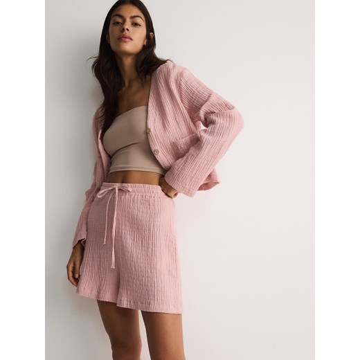 Reserved - Szorty z bawełnianego muślinu - koralowy ze sklepu Reserved w kategorii Szorty - zdjęcie 174168135