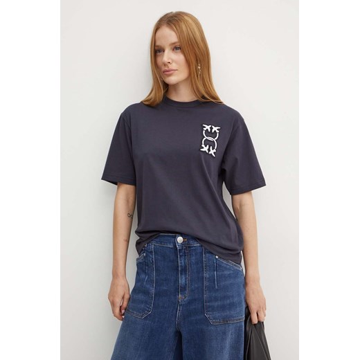 Pinko t-shirt bawełniany damski kolor granatowy 104043 A23D ze sklepu ANSWEAR.com w kategorii Bluzki damskie - zdjęcie 174173996