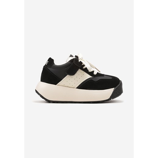 Czarno-Beżowe Sznurowane Buty Sportowe Sneakersy na Grubej Podeszwie z Geometrycznym Wzorem Esemaria ze sklepu born2be.pl w kategorii Buty sportowe dziecięce - zdjęcie 174177275