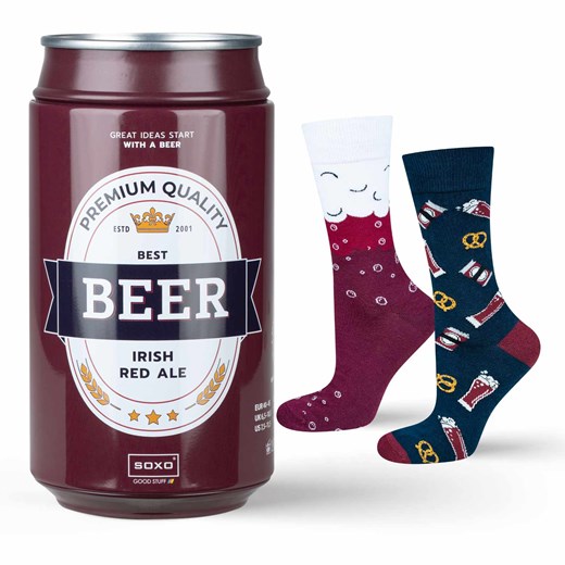 Skarpetki męskie kolorowe SOXO GOOD STUFF zabawne piwo irish red ale  w puszce na prezent ze sklepu Sklep SOXO w kategorii Skarpetki męskie - zdjęcie 174177957