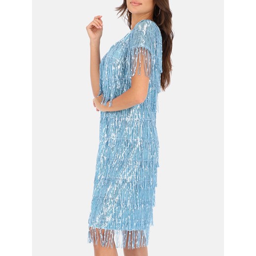 Wieczorowa błękitna sukienka z cekinowymi frędzlami L'AF Samba ze sklepu Eye For Fashion w kategorii Sukienki - zdjęcie 174177977
