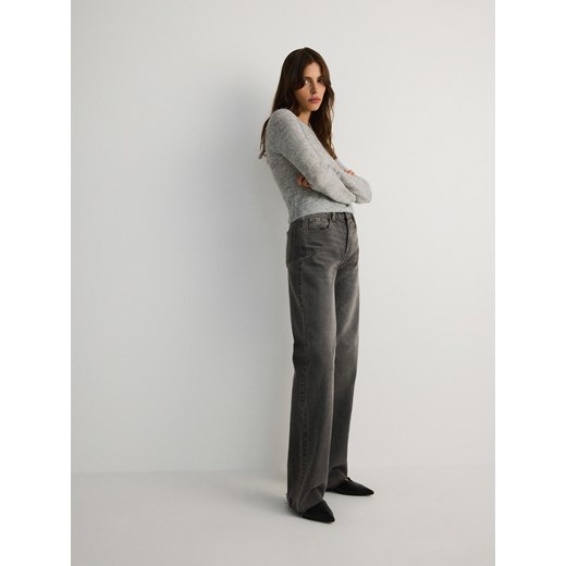 Jeansy damskie Reserved szare bawełniane 