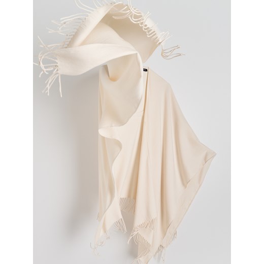 Reserved - Poncho z frędzlami - beżowy Reserved ONE SIZE Reserved