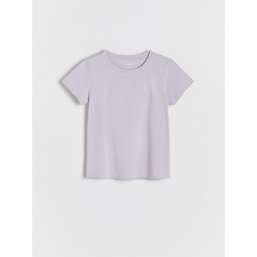 Reserved - Bawełniany T-shirt z haftem - lawendowy ze sklepu Reserved w kategorii Bluzki dziewczęce - zdjęcie 174180545