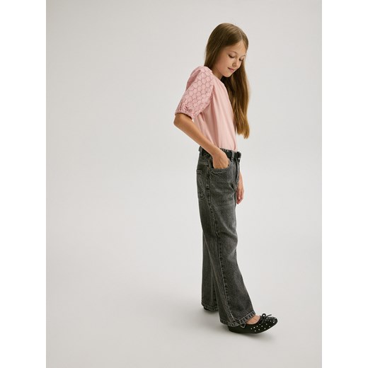 Reserved - Bluzka z ażurowymi rękawami - brudny róż Reserved 116 (5-6 lat) Reserved