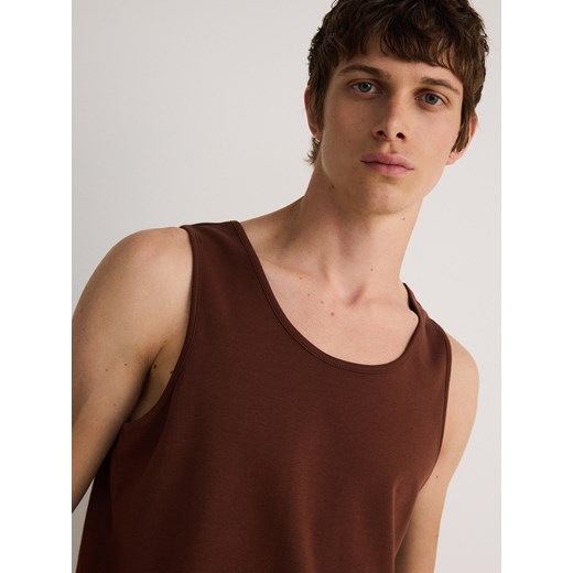 Reserved - Bawełniany tank top - ciemnobrązowy ze sklepu Reserved w kategorii T-shirty męskie - zdjęcie 174181337