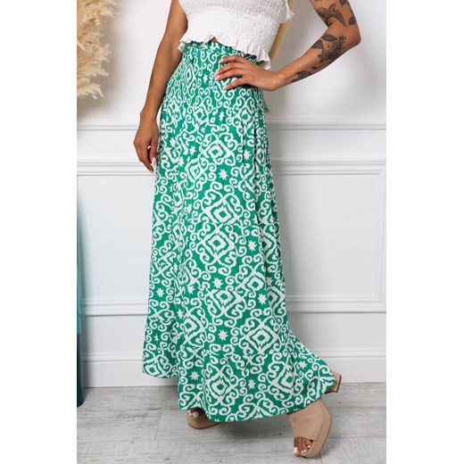 WZORZYSTA SPÓDNICA MAXI Z GUMĄ W PSIE- ZIELONA Olika M/L olika.com.pl