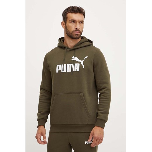 Puma bluza męska kolor zielony z kapturem z nadrukiem ze sklepu ANSWEAR.com w kategorii Bluzy męskie - zdjęcie 174281649