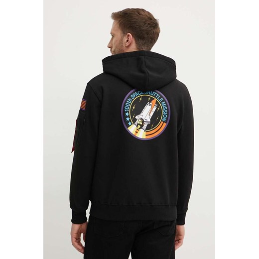 Alpha Industries bluza Space Shuttle Hoody męska kolor czarny z kapturem z aplikacją 178317.556 ze sklepu ANSWEAR.com w kategorii Bluzy męskie - zdjęcie 174281719