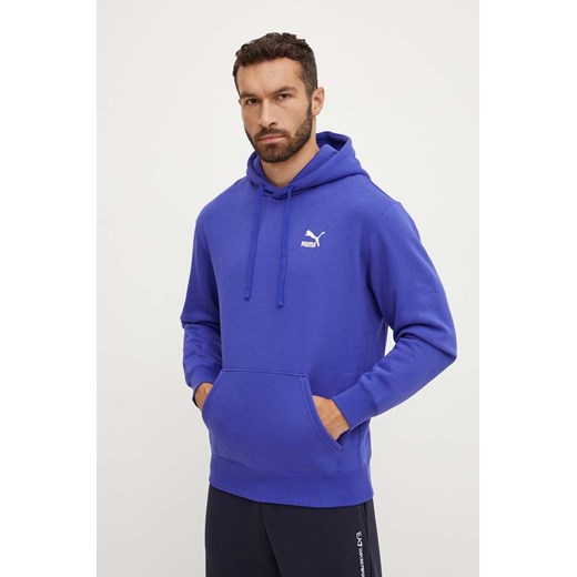 Puma bluza Classics męska kolor fioletowy z kapturem z nadrukiem 535596 ze sklepu ANSWEAR.com w kategorii Bluzy męskie - zdjęcie 174281729