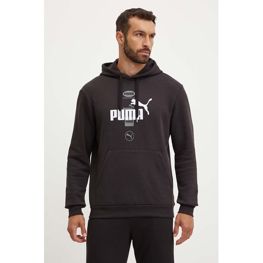 Puma bluza męska kolor czarny z kapturem z nadrukiem 681741 ze sklepu ANSWEAR.com w kategorii Bluzy męskie - zdjęcie 174282207