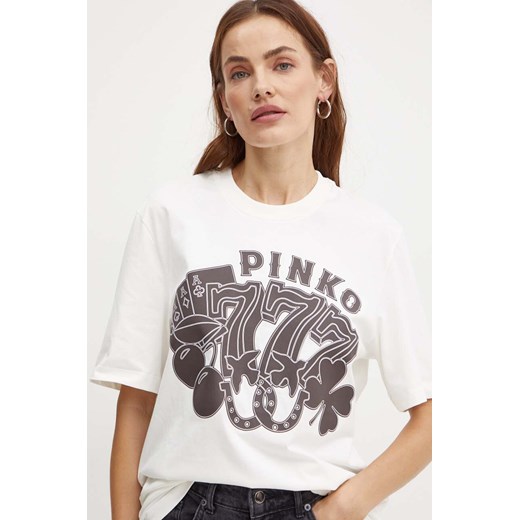 Pinko t-shirt bawełniany damski kolor biały 101704 A240 ze sklepu ANSWEAR.com w kategorii Bluzki damskie - zdjęcie 174284417