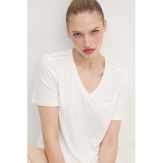 Liu Jo t-shirt damski kolor beżowy TF4174 JS360 ze sklepu ANSWEAR.com w kategorii Bluzki damskie - zdjęcie 174284437