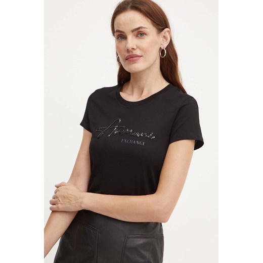 Armani Exchange t-shirt bawełniany damski kolor czarny 6DYT51 YJG3Z ze sklepu ANSWEAR.com w kategorii Bluzki damskie - zdjęcie 174284507