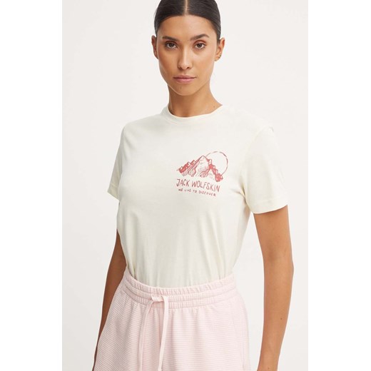 Jack Wolfskin t-shirt bawełniany Bergblick damski kolor beżowy A60069 ze sklepu ANSWEAR.com w kategorii Bluzki damskie - zdjęcie 174284606