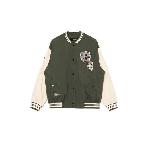 Cropp - Oliwkowa kurtka bomber z naszywkami - zielony Cropp L Cropp