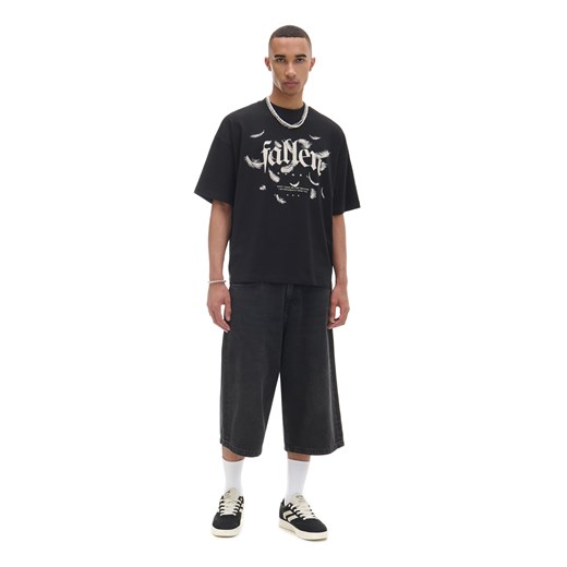 Cropp - Czarna koszulka ze sloganem - czarny Cropp XS Cropp