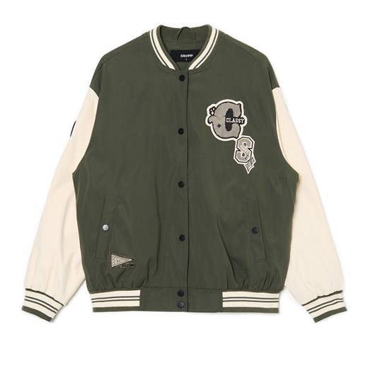 Cropp - Oliwkowa kurtka bomber z naszywkami - zielony Cropp S Cropp
