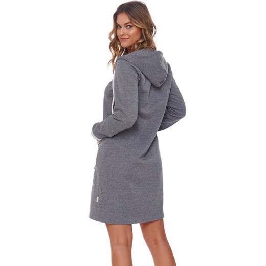 Doctor Nap Szary szlafrok w sportowym stylu z ozdobnymi ściągaczami SMZ.4508.DARK_GREY, Kolor szary, Rozmiar S, Doctor Nap ze sklepu Intymna w kategorii Szlafroki damskie - zdjęcie 174301396