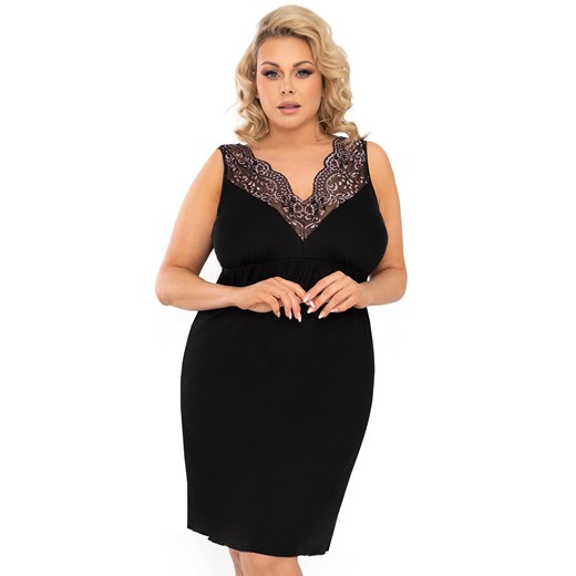 Czarna koszula nocna z ozdobnym haftem plus size Larisa, Kolor czarny, Rozmiar Donna 4XL Intymna