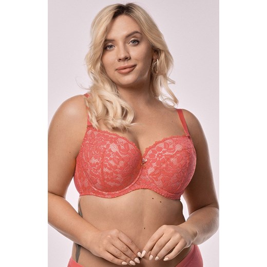 Koronkowy biustonosz usztywniany Karen, Kolor koralowy, Rozmiar 70D, Mefemi ze sklepu Intymna w kategorii Biustonosze - zdjęcie 174317376