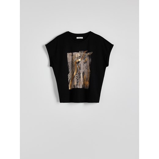 Reserved - T-shirt z nadrukiem - czarny ze sklepu Reserved w kategorii Bluzki damskie - zdjęcie 174329368