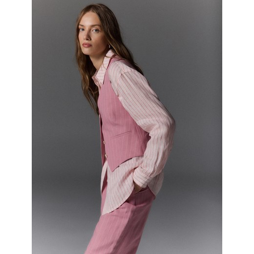 Reserved - Lniana koszula oversize - pastelowy róż Reserved XS Reserved