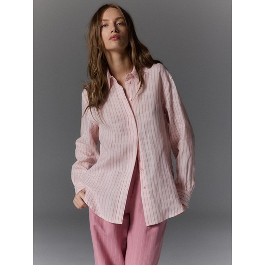 Reserved - Lniana koszula oversize - pastelowy róż Reserved L Reserved